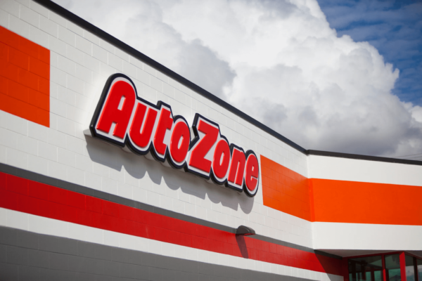 Exterior view of Auto Zone building showing logo