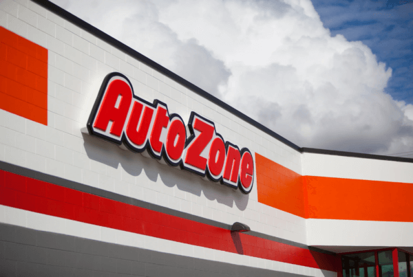 Exterior view of Auto Zone building showing logo